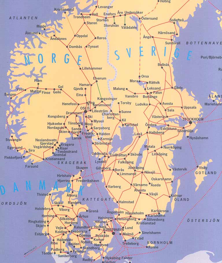 ScanRail map for Scandinavia